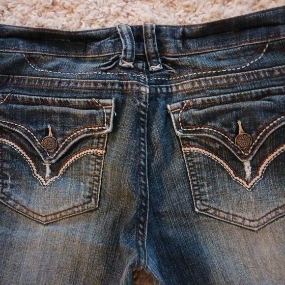 Women’s Doll House Shorts Denim Blue Rock Steampunk Studded Embroidered Thrashed - Picture 4 of 8